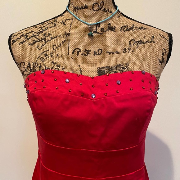 Free People Ruby Red Studded Strapless Full Back Zipper Mini Dress - Picture 3 of 6